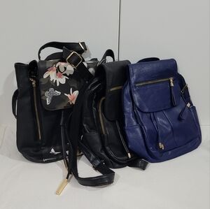 Stylish Black, Blue, Black Floral Women's Backpack Set